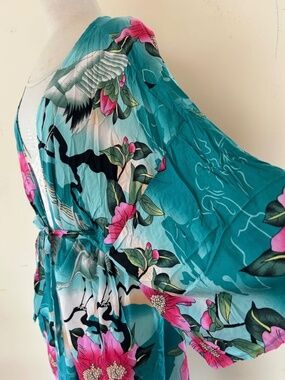 Kimono Robe, Cranes and Lillys, Soft Rayon bathrobe